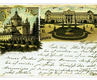 Sankt Georgs Kathedrale und Iwan Franko Universitt Lemberg frher Landtagsgebude auf einer Postkarte2